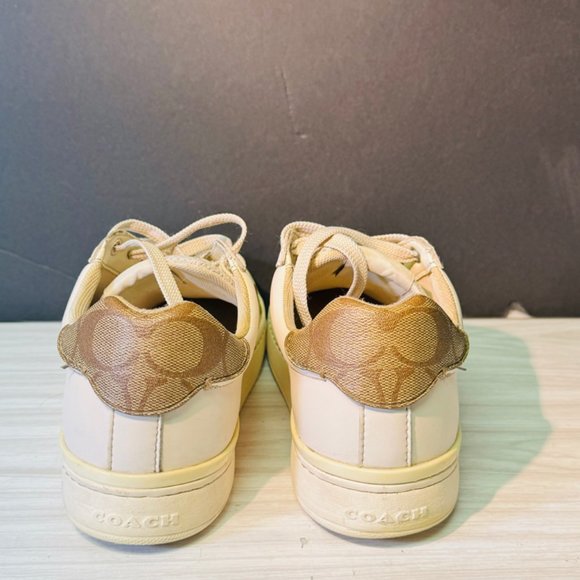 Coach Clip Low Top Lace Up Womens Leather Khaki/Chalk Sneaker | Size 8.5(39) - Picture 4 of 7